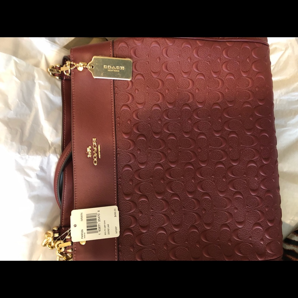 COACH LEXY CHAIN LEATHER: WINE RED new with tags